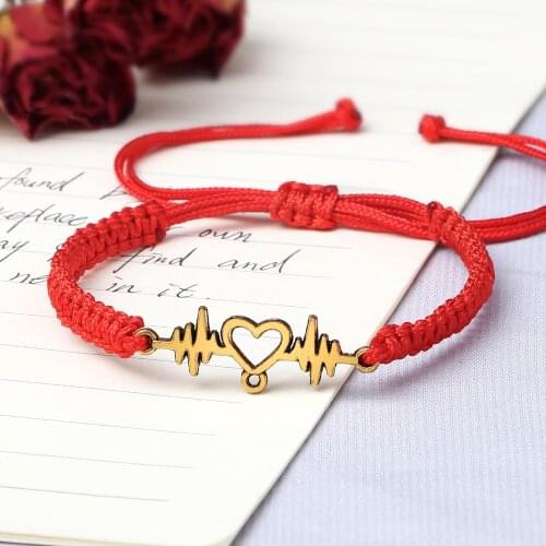 Gold Heartbeat Cardiogram Bracelets ECG Heart Braided Women Men Bangles for Nurse Doctor Fashion Jewelry Special Gifts Freeship