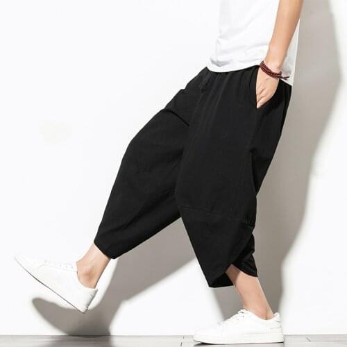 Summer Cotton Harem Pants Men Casual Hip Hop Trousers Cross Bloomers Calf-Length Pants Joggers Streetwear Hot Sale