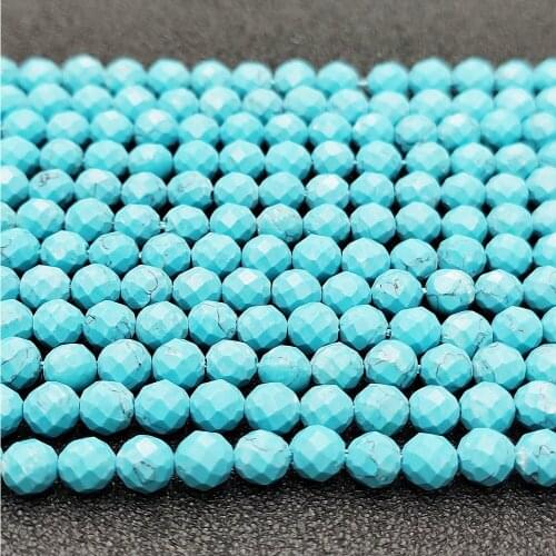 Natural Stone Loose Beads 3-4mm Turquoise Angle Round Faceted Beading Making DIY Bracelet Necklace Earrings Jewelry Accessories
