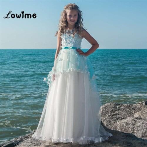 Flower Girl Dresses For Weddings Ball Gown Butterfly Kids Evening Gown First Communion Dresses For Girls Vestido Longo