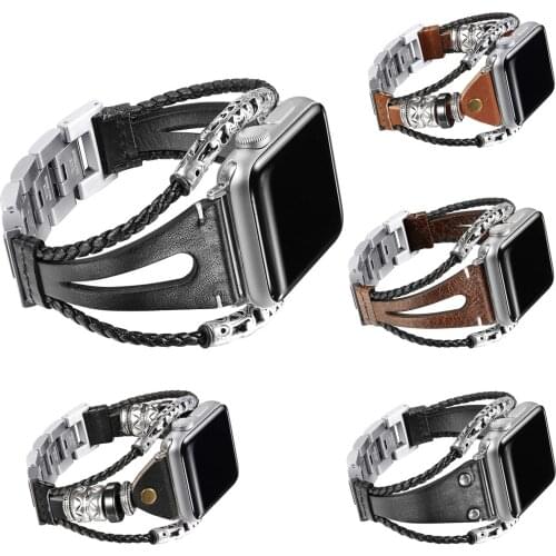 DIY Vintage braided strap for Apple Watch Series 5 4 3 2 handmade genuine leather strap ,for iWatch 38 mm 40 mm 42mm 44 mm