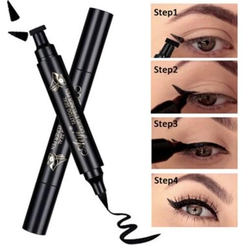 Double Head Liquid Eyeliner Pencil Quick Dry Long Lasting Waterproof Super Black Makeup Stamps Wing Eyeliner Pencil TSLM1