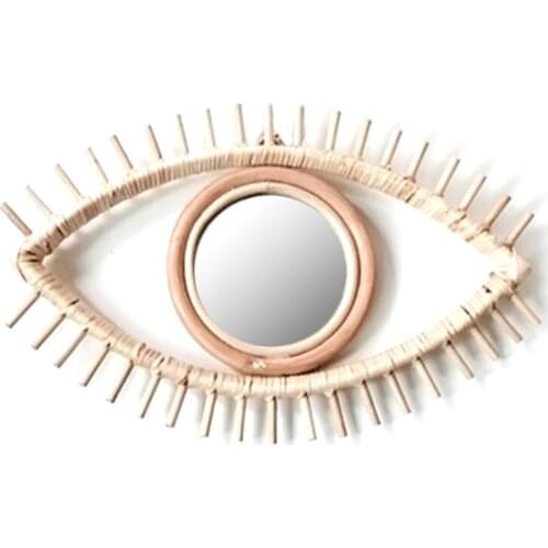 Rattan Innovative Eye Shape Makeup Mirror Dressing Wall Hanging Mirrors Decor