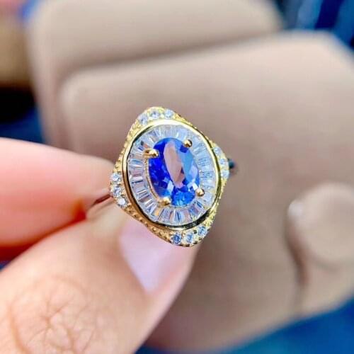 Best Gift Natural Real Natural And Real Tanzanite Ring Wedding Engagement Rings for Women 925 sterling silver Ring