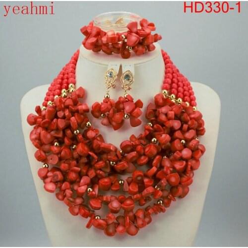 Big Real Coral Bead Traditional Nigerian Wedding African Coral Beads Jewelry Set Women Party Anniversary Gift Jewelry HD330-1