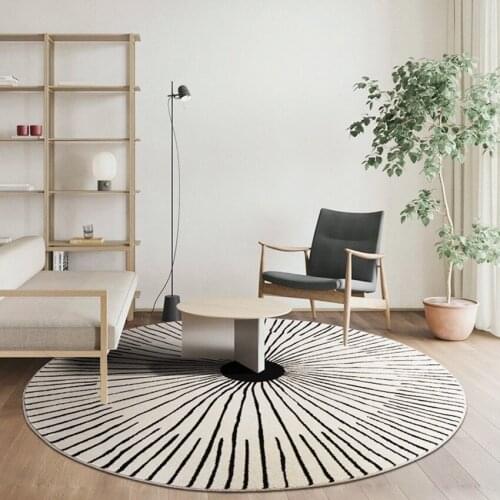 Post modern round shaped geometric area rug, big size Nordic style black and white striped home decoration carpet