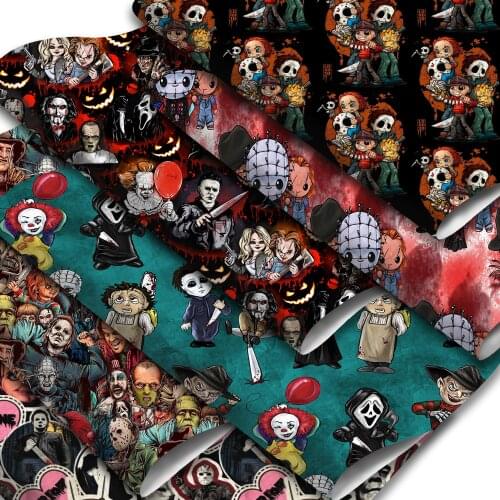 Horrow Halloween Faux Leather Sheet Skull Ghost Bone Printed Synthetic Leather Fabric Roll 30x140cm for DIY Garments Handbags