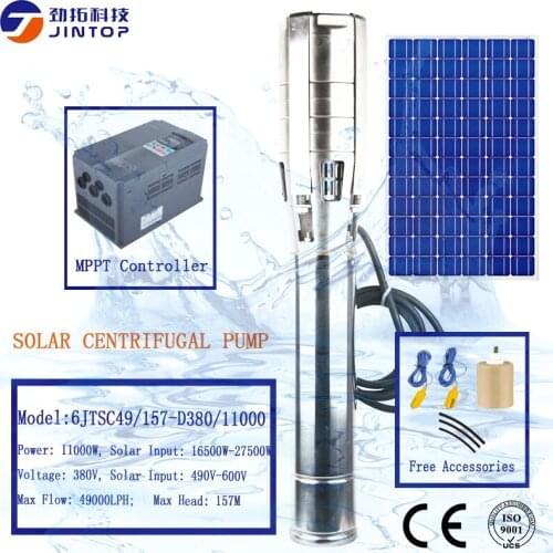 MODEL 6JTSC49/157-D380/11000) JINTOP SOLAR PUMP MAX FLOW 49T/H 157M 3 years guarantee solar borehole pumps powered submersible