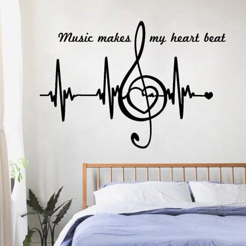 Music Notes Quote Wall Decals Bedroom Home Decor Heart Pulse Heartbeat Art Stickers Wallpaper Creative Pure Color Sticker Z890