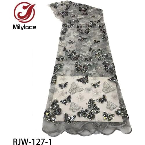 2020 New Sequin Embroidery High Quality French Mesh Lace Fabric Sequins African Lace Wedding Evening Dress RJW-127