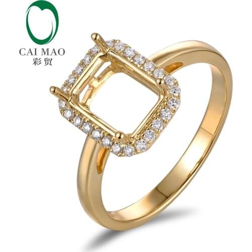 7x9mm Emerald Cut Diamond 18kt Yellow Gold Semi Mount Engagement Ring Setting