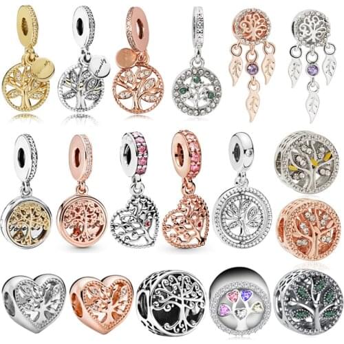 Fit Original Pandora Charms Bracelet Rose Gold Life Tree of Family Pendant DIY Jewelry for Women Bange Silver Color Bangle Beads