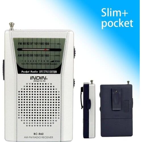 Portable AM/FM Radio with Telescopic Antenna Mini Radio Receiver Stereo Speaker BC-R60 Radios FM 88-108MHz, AM 530-1600KHz New