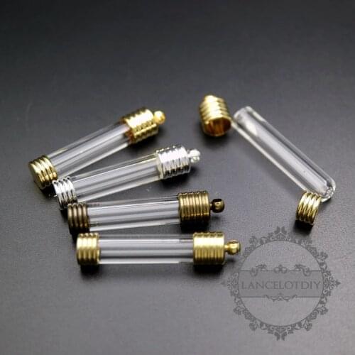8x30mm transparent tube glass bottle 5mm mouth silver,gold,bronze,raw brass color bail perfume vial pendant wish charm 1800266
