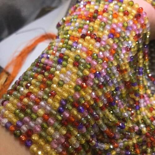 Multicolors zircon round faceted 2/3/4mm 14" for DIY jewelry making loose beads FPPJ wholesale beads nature gem stone coral