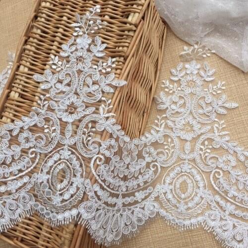 Eyelash Embroidered Lace Fabric Trimming With Cord Boarder For Wedding Dress DIY Veil Lace Trim 10 Yards