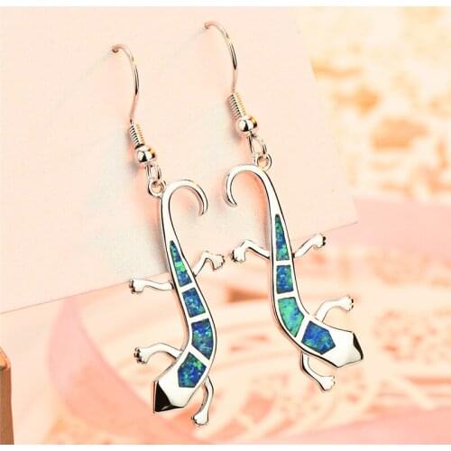 Luxe Style Animal Lizard Gecko Drop Earrings For Women 925 Sterling Silver Filled Orange White Blue Fire Opal Earrings Jewelry