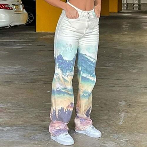 Printed Pants Harajuku Korean Fashion Y2k Sweapants Women Clothing 2021 High Waist Straight Wid Leg Pant Aesthetic Cargo Pants