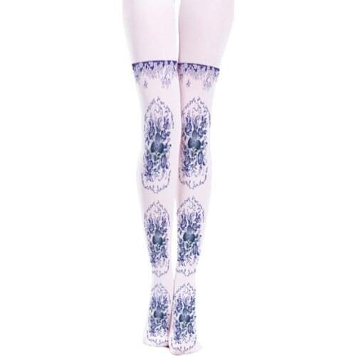 Blue And White Porcelain Printing Fake Tube Pantyhose