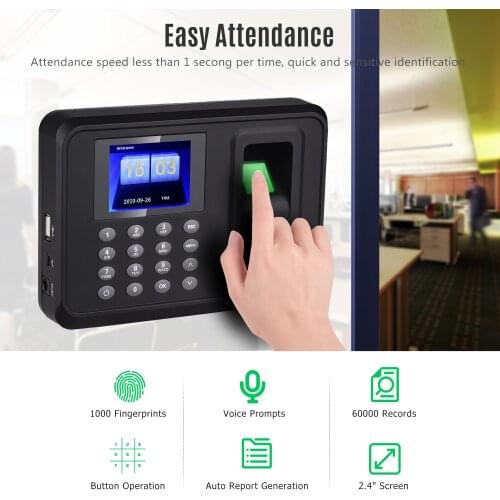 Biometric Attendance Machine Fingerprint Recognition Employee Checking-in Recorder Access Control System with 2.4 Inch Screen