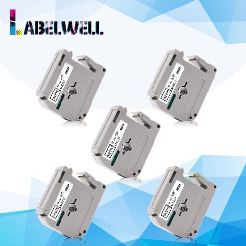 Labelwell 5pk 9mm*8m MK-221 printer ribbon MK221 mk 221 m-k221 label tape Black on White replace for Brother p-touch label maker