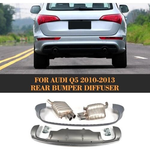 Rear Bumper Diffuser Lip Spoiler With Exhaust for Audi Q5 Sport Utility 4 Door 2010 2011 2012 2013 Grey PP