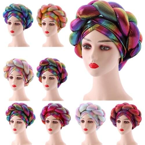 2021 Already Made African Auto Gele Headtie Lastest Muslim Hijab Turban Cap for Women Braid Hat Female Head Wrap Bonnet Nigerian