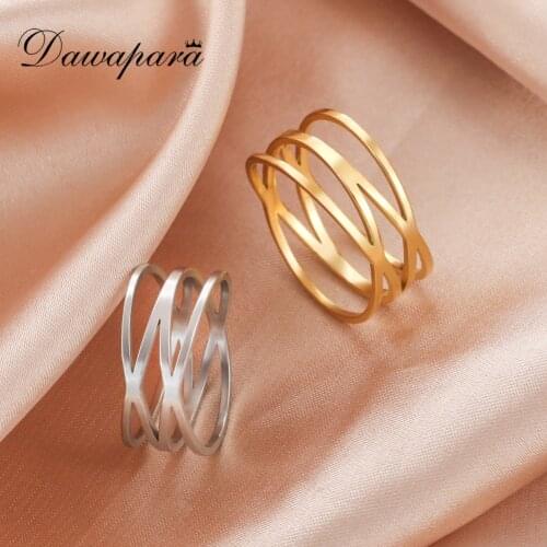 Dawapara X Crossing Finger Ring Female Fashion Vintage Round Hollow Geometric Cross Rings Stainless Steel Jewelry