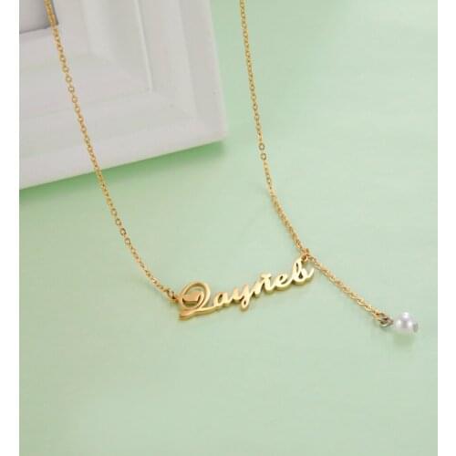 Lemegeton Personalized Customized Name Necklace For Women Pearl Choker Necklaces Stainless Steel Customzied Nameplate Jewelry