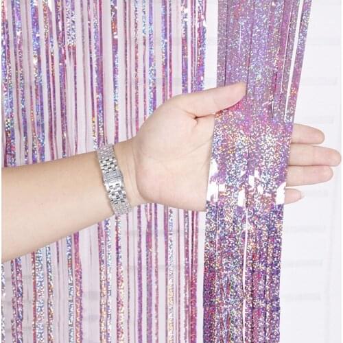 1 * 2m Metal Foil Edge Shiny Rain Curtain Wedding Birthday Party Backdrop Door Line Curtains Sequin Stage Background Decoration