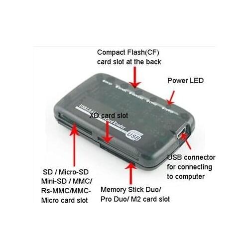 100set/lot 6 port all in 1 USB 2.0 Mini Transparent Multifunction CF TF SD XD MS SDHC Multi-card Memory Card Reader Adapter