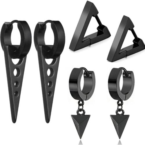3 Pair/Set Fashion Stainless Steel Earrings Men Women Personality Punk Triangle Hoop Earrings Piercing Earrings Trendy Jewelry