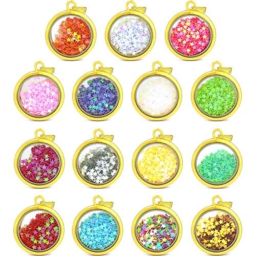 30mm Round Gold Seal Glass Floating Locket Necklace Pendant With Sequined Stars LSFL073