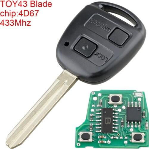 433Mhz 2 Buttons black Car Remote Key with 4D67Chip and TOY43 Blade Fit for Toyota-RAV4 Prado-Tarago-Kluger-Avensis 2003-2010