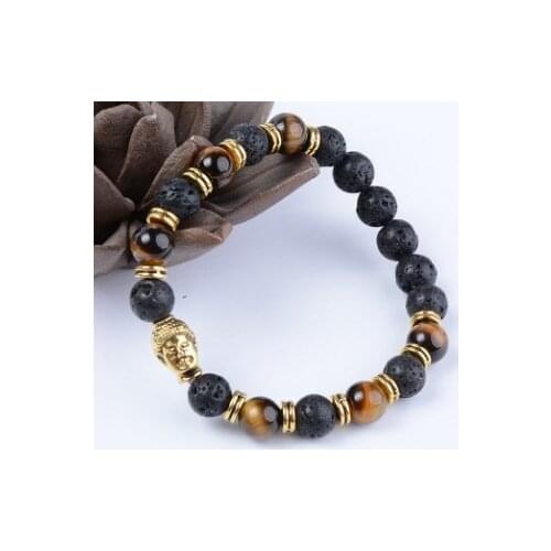 8mm ul453 gold adjusted Charm copper lion nature black stone volcanic lava Bracelet Buddha Yoga essential oils diffuser