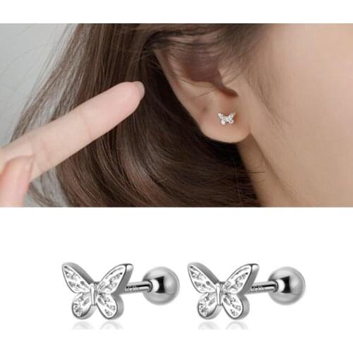 925 Sterling Silver Butterfly Helix Ball Screw Back Stud Earrings A1749