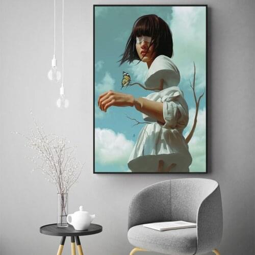 Abstract Fashion Butterfly Short Hair girl and Split Women Wall Art Canvas Modern Paintings on the Wall Pictures for Living Room