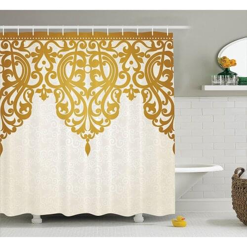 Antique Shower Curtain Victorian Style Medieval Motifs with Classic Shapes Print Fabric Bathroom Decor Set