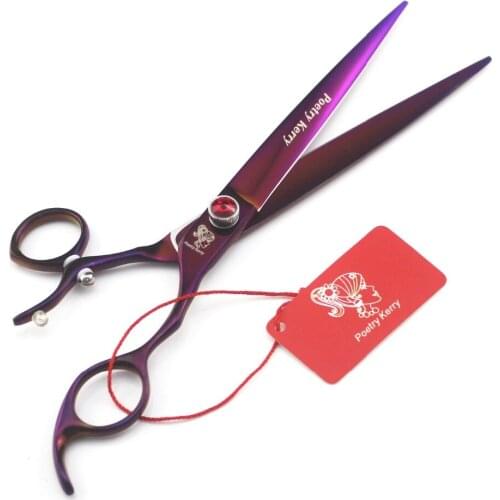 Free Shipping 8INCH Purple Pet Grooming Scissors with moving thumb hole/Dog shear with Leather Case
