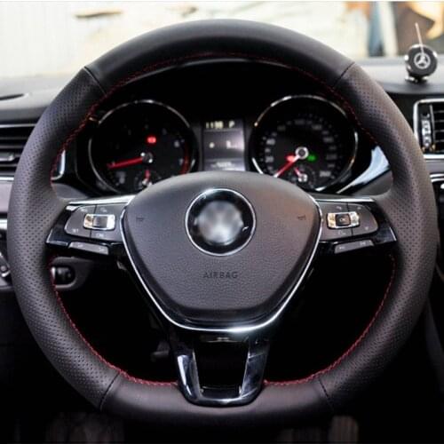 Cover on steering wheel Leather Steering Covers tecnologia Sewing braiding thread For Volkswagen Golf 7 Mk7 Polo Passat B8