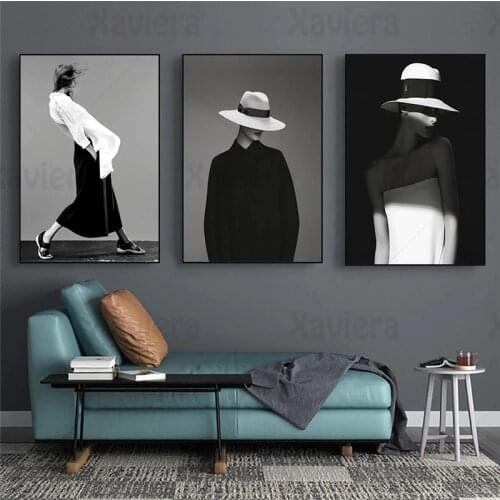 Black White Fashion Woman Poster Nordic Art Figure Canvas Print Wall Art Decor Painting Pictures for Living Room Bedroom Mural