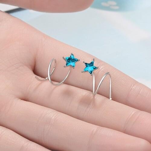 Cxwind Fashion Blue Crystal Star Spring Earrings Pentagram Earring Students Sweet Girl Birthday Gifts for women oorbellen