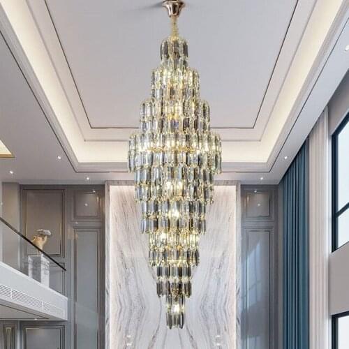 Smoke Gray Crystal Chandelier Deluxe Living Room Lamp Hotel Duplex Building Decorative Stair Long Chandelier