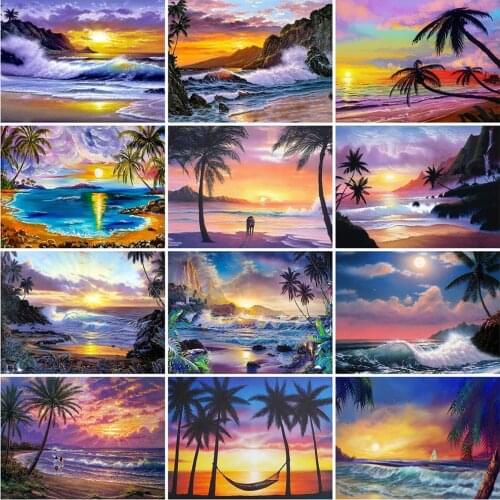 Evershine 5D DIY Diamond Painting Seaside Hobbies And Crafts Diamond Embroidery Sunset Landscape Mosaic Art Home Decorations