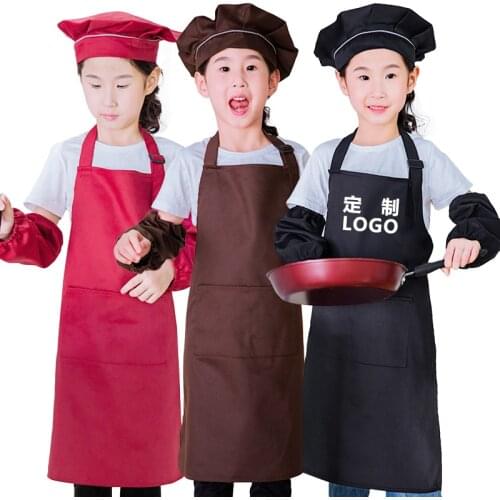High Quality Child apron kids hat sleeves painting clothing child baby kindergarten customize print logo 7 colors 3 to 12 years