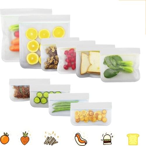 Leakproof Reusable Fresh Bag Zip Shut Bag Refrigerator Food Storage Container PEVA Silicone Food Bag
