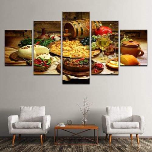Home Decor Canvas Painting Modern Wall Art Restaurant Kitchen Modular Wall Pictures 5 Pieces Food and Drinks Hd Printed Poster
