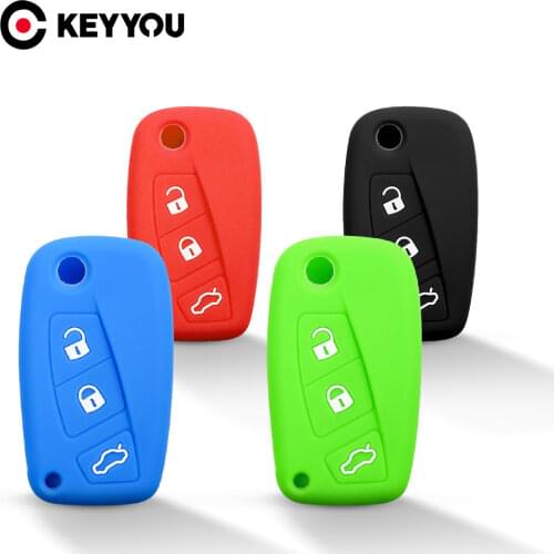 KEYYOU 3 Buttons For FIAT Panda Stilo Punto Ducato Doblo Minibus Grande Bravo 500 Key Fob Silicone Rubber Car Key Cover Case