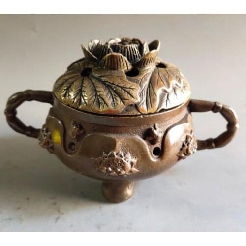 China brass lotus Incense burner crafts statue