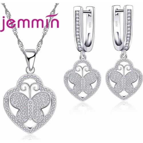 925 Fine Sterling Silver Butterfly Pendants Necklaces Earrings Set For Party Jewelry Rhinestone Women Jewellery Sets